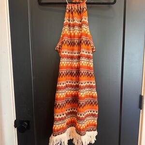 Bohemian Orange and Brown Dress with Fringe